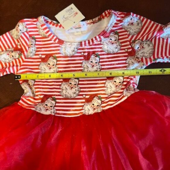 Clover Cottage boutique Girl Christmas Santa Dress Red Tulle Skirt & Striped Top - Picture 3 of 13